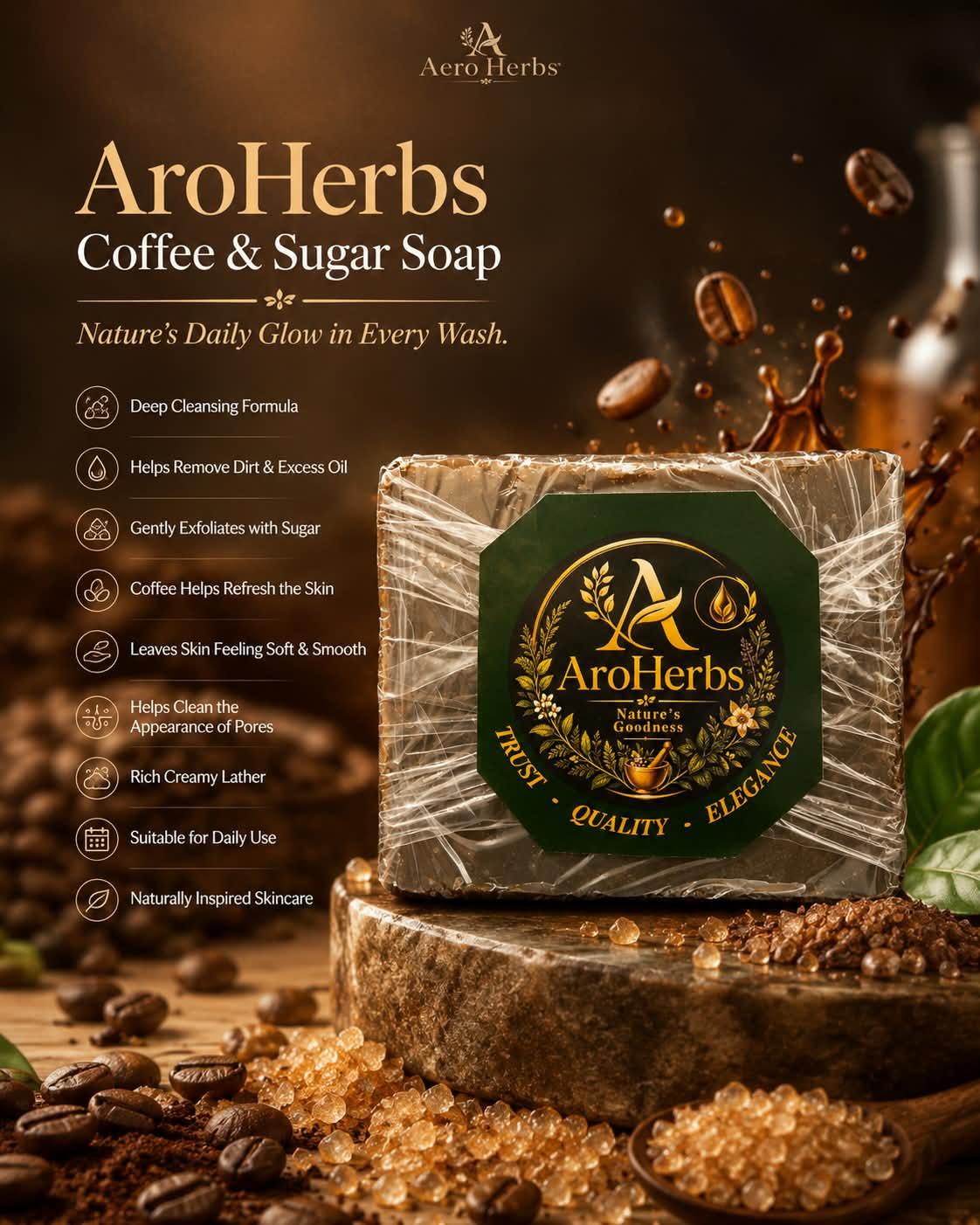 AroHerbs Coffee & Sugar Soap — Rich Texture, Radiant Freshness